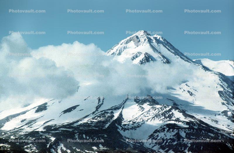 Snowy Volcano, clouds, peak