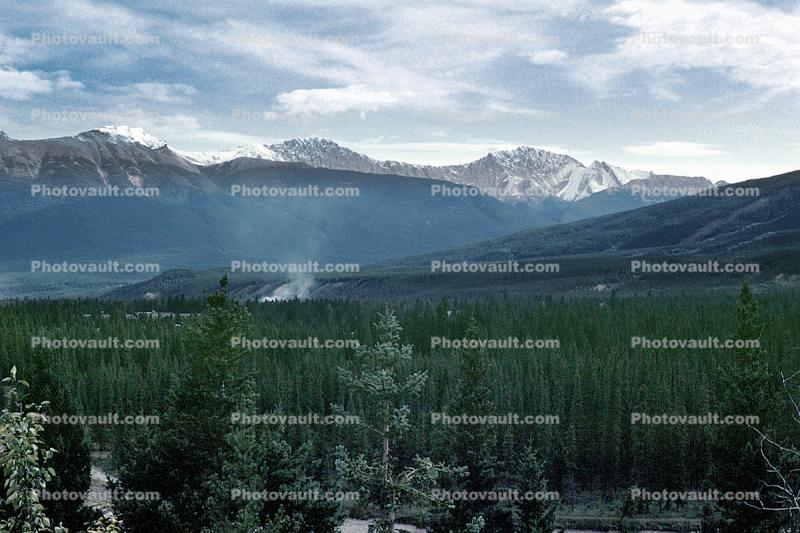 Mountain Range, clouds, forest, smoke