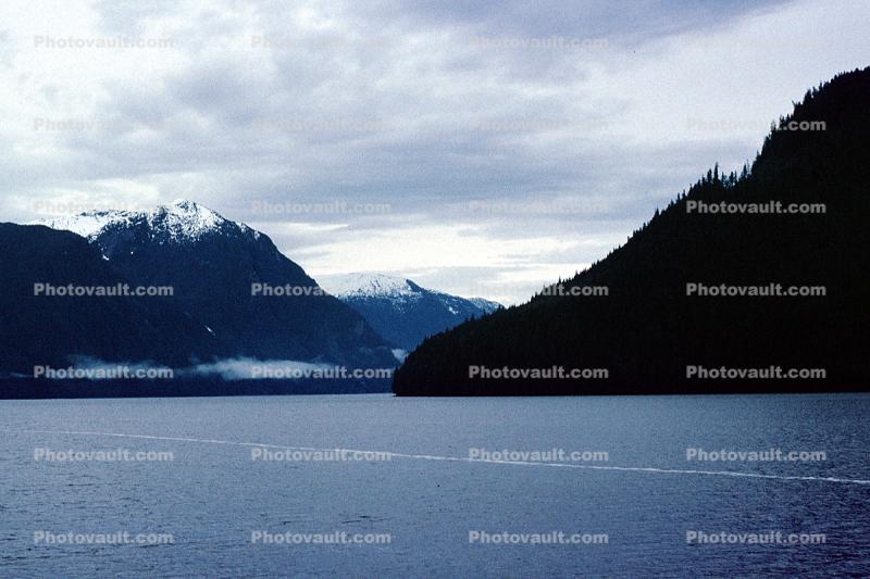 Kingcome Inlet, fjord, Mountains, water, coast, coastline, clouds, April 1996