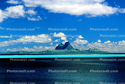 Clouds, Mountains, Ocean, Island of Bora Bora