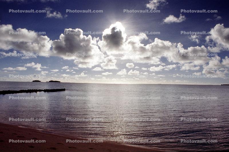 Beach, Cumulus Clouds, Pacific Ocean, Aitutaki, Cook Islands