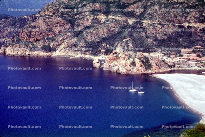 Beach, Sand, Water, Inlet, village, Corsica