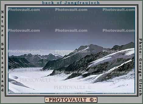 Alatsch Glacier, mountains, snow, near Jungfraujoch , 1950s