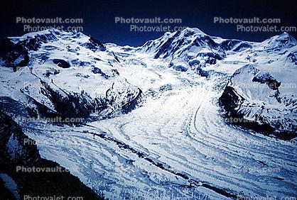 Confluence of two Glaciers, Moraine, Gorner Glacier (left), Grenz Glacier (right), 1950s