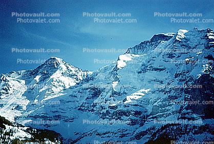 Monch, Jungfrau, Snow, Ice, Mountain Peak, Glacier, Muren, 1950s