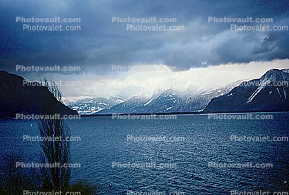 Mountains, Lake Geneva, water, 1950s