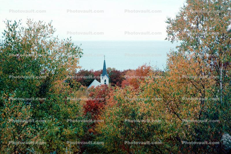 Church Steeple in Fall Colors, Autumn, Deciduous Trees, Forest, Woodlands