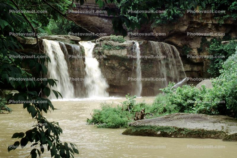 Waterfall, cascade, trees, lake, river, water