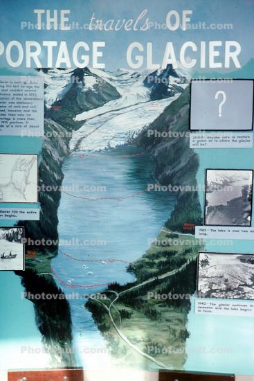 Glacial Lake, Icebergs, Portage Glacier, water, 1950s