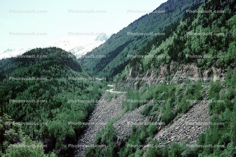 Mountains, forest, woodland, river, valley, Railroad to White Pass