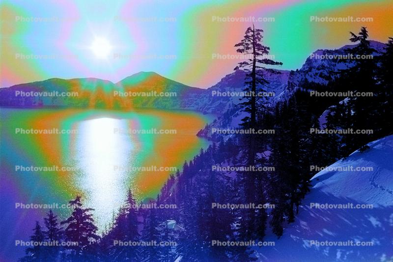 Sunrise over Crater Lake, Crater Lake National Park, psyscape, water