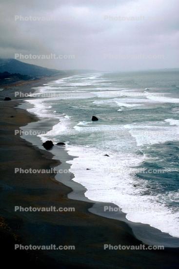 Pacific Ocean, Seascape, Rock, Outcrops, Waves, Beach, Sand, Sandy, Shore, Shoreline