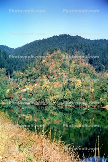 Umpqua River, reflection, water, hills, mountains, autumn
