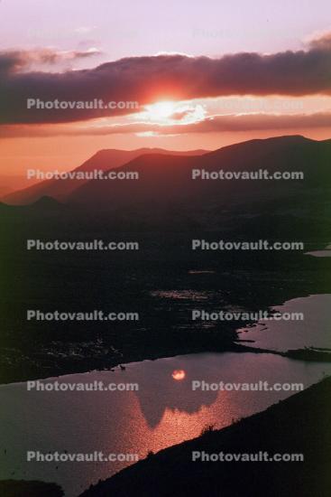 Sunset Clouds, mountains, Spirit Lake, water
