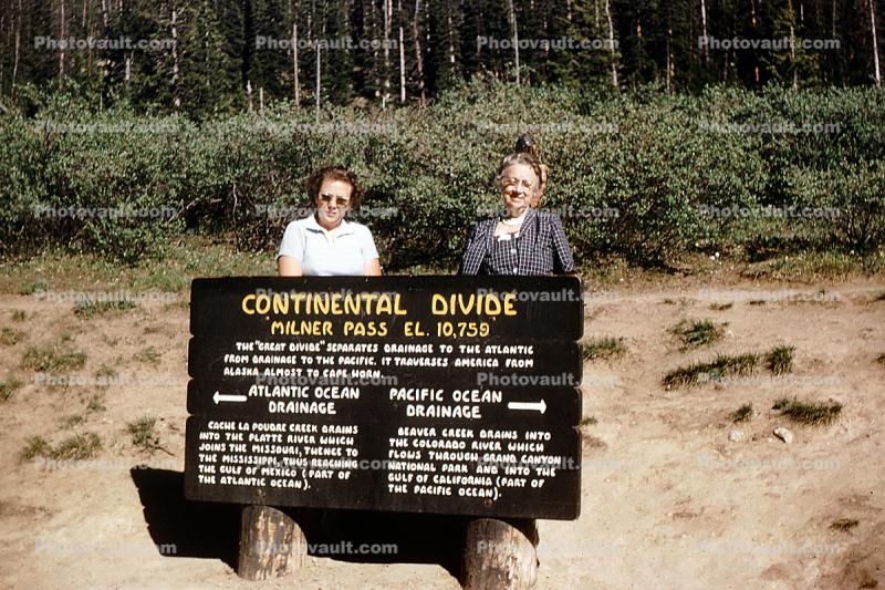 Palmer Pass, Women, Continental Divide Sign, Signage, 1950s