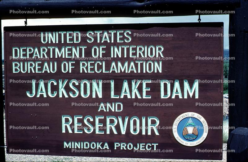 Jackson Lake Dam and Reservoir, Minidoka Project, Sign, signage, logo, water