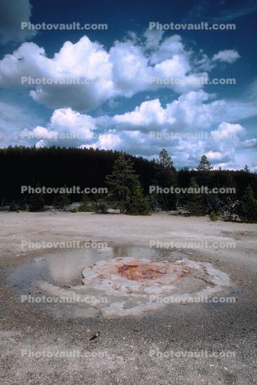 cumulus clouds, water, Hot Spring, Geothermal Feature, activity