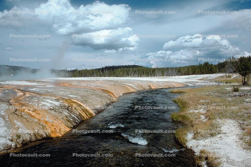 river, stream, clouds, runoff, Extremophile, moss, Geyser, Geothermal Feature, activity