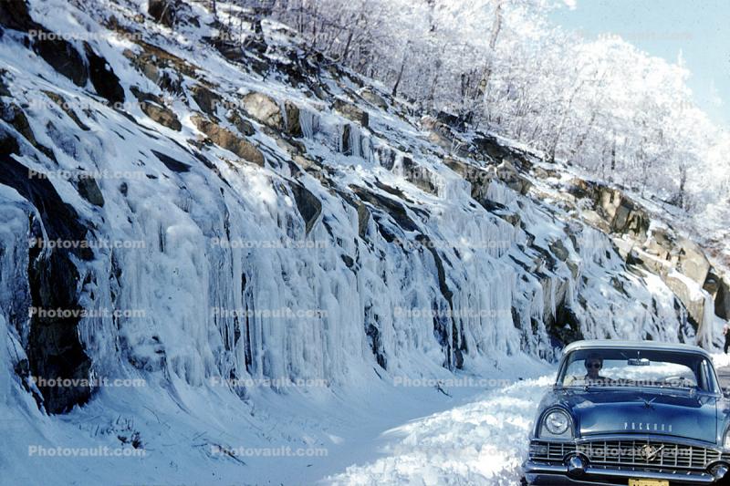 Packard, Car, Road, Snow, 1950s