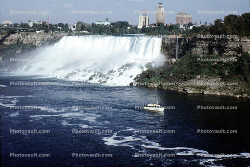 Maid of the Mist, boat, skyline, buildings, American Falls