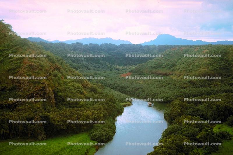 River, forest, hills, mountains