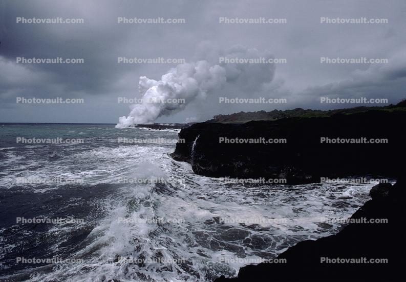 Lava flows into the ocean, the Big Island