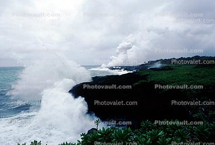 Lava flows into the ocean, the Big Island, splash, Pacific Ocean