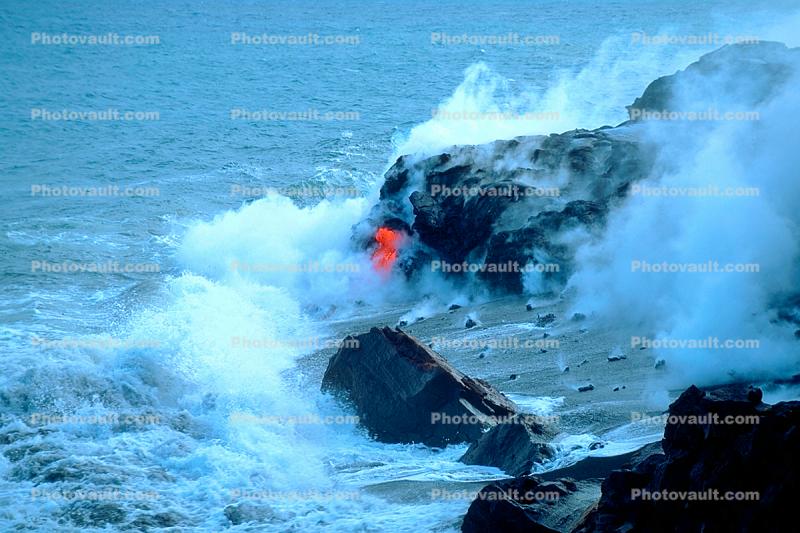 lava flows into the ocean