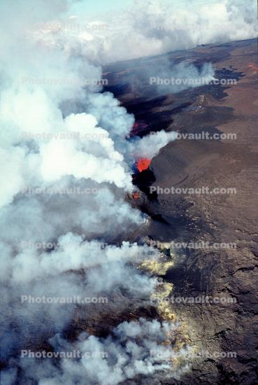 Smoke over a Lava Flow, Big Island of Hawaii, Eruption