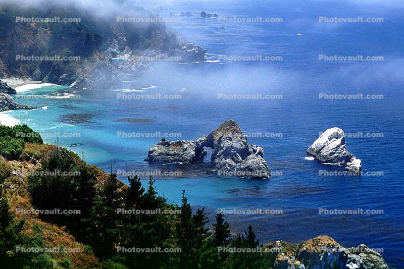 view from Nepenthe restaurant, Big Sur, Coastal, rocks, coast, coastline, fog, Pacific Ocean