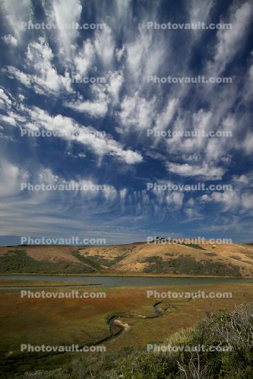 Hills, Clouds, Keyes Creek, Wetlands, Marin County Coastline