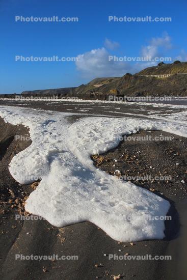Foam from the Pacific Ocean, Beach, sand, Russian River mouth, Sonoma County
