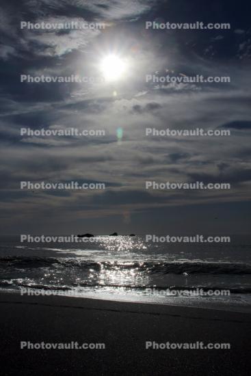 Sonoma County Coast, sand, beach, Pacific Ocean, sun, clouds