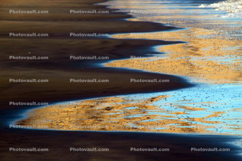 Water, ocean, cliffs, beach, sand, wet sand, texture, coast, coastal, shore, shoreline, reflection, fractal pattern, Drakes Bay