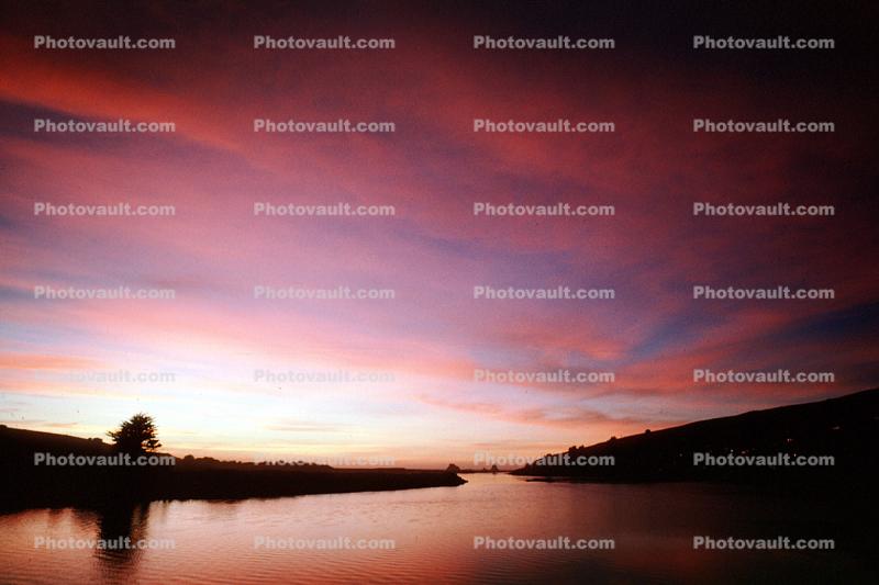 Russian River near the Pacific Ocean, Jenner, Sonoma County, sunset, dusk