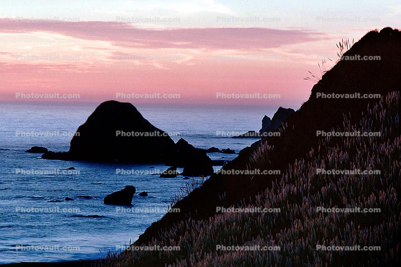 Russian River near the Pacific Ocean, Jenner, Sonoma County, sunset, dusk