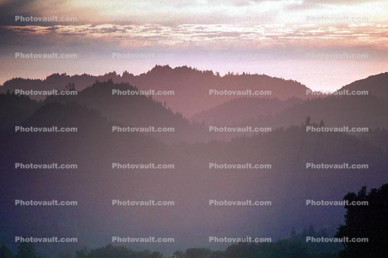 Hills, stack of mountains, sunset, clouds