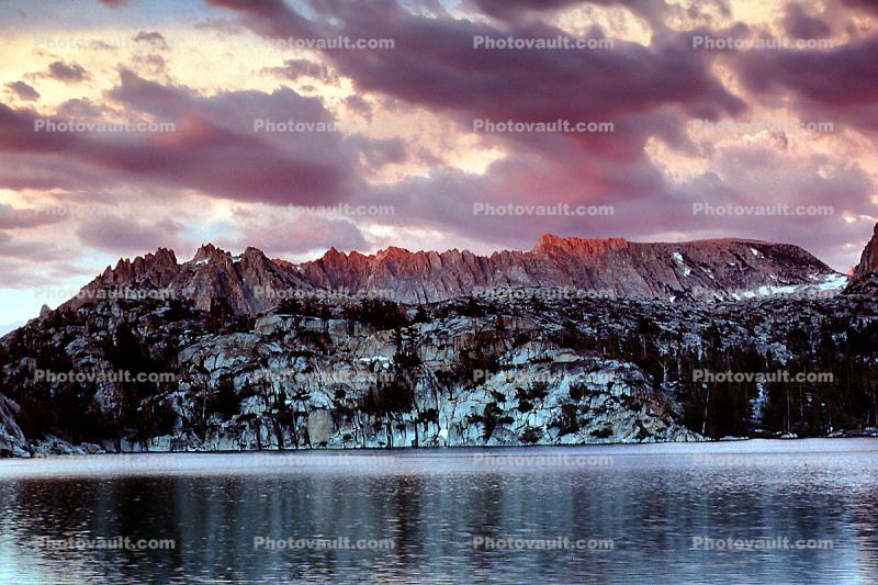 mountain, Sierra-Nevada, lake, clouds, sunset, water