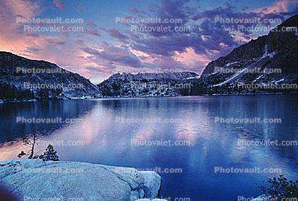 mountain, Sierra-Nevada, lake, clouds, sunset, reflection, water