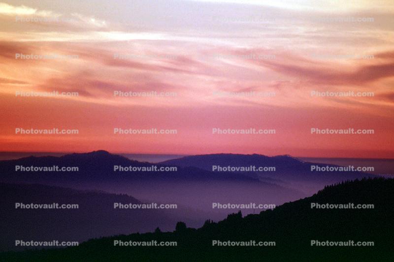 Mountains, Clouds, layers, Sunset