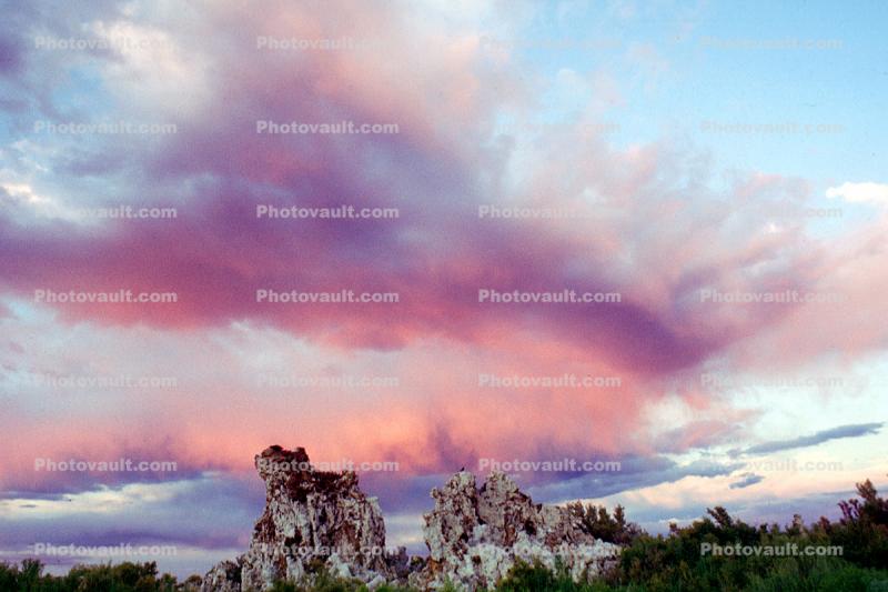 tufa tower, clouds, sunset