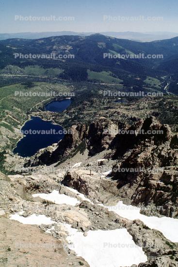 Mountains, forest, Valley, two Lakes, Salmon Lake, Sierra-Nevada