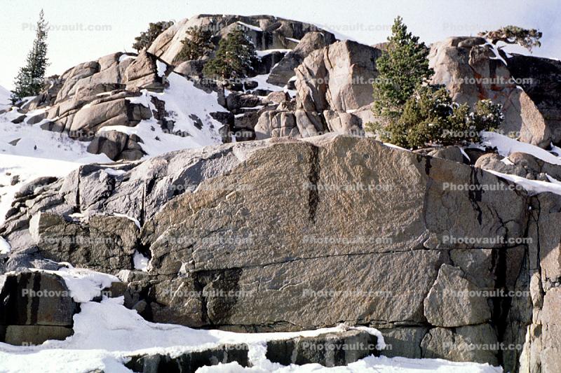 Granite Rocks, Sierra-Nevada Mountains, Ice, Cold, Frozen, Icy, Winter, El Dorado National Forest, Amador County, along California Highway 88