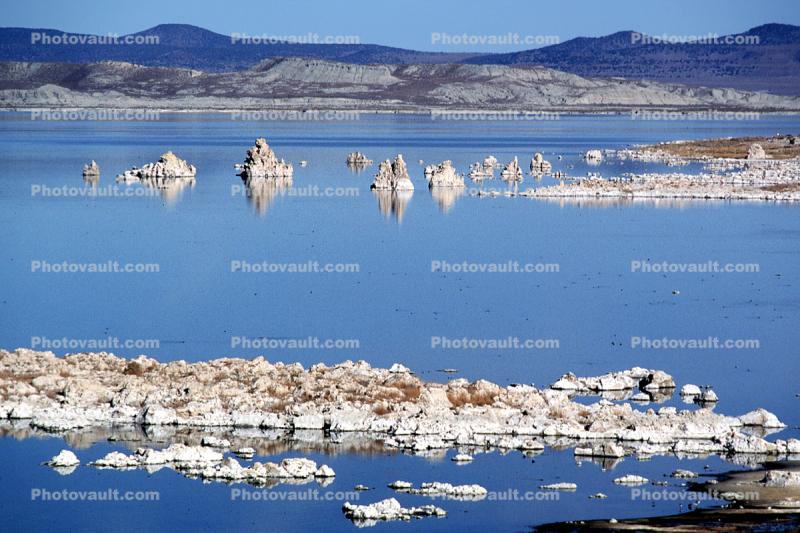 Tufa Formations, water, reflection, hills, mountains