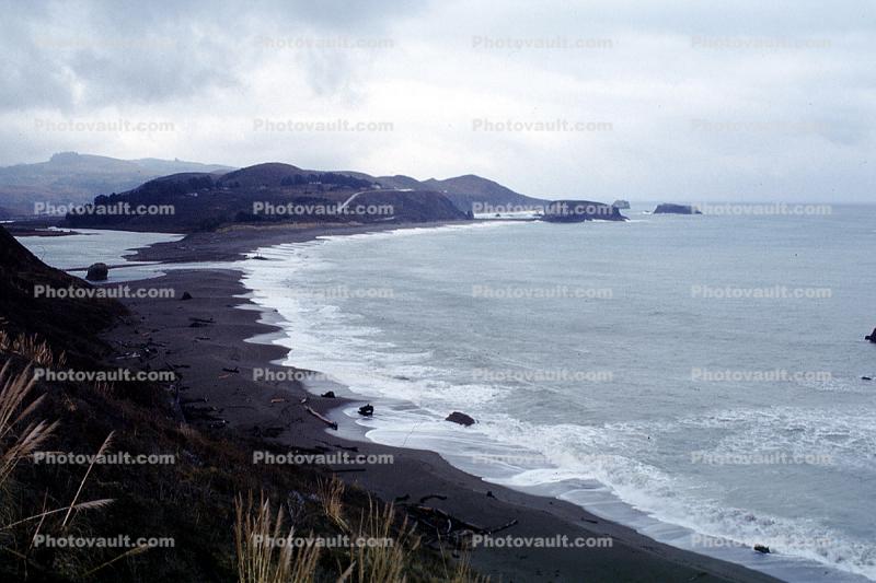 beach, sand, cloudy, hills, coastal, Russian River Mouth, Sonoma County, Pacific Ocean