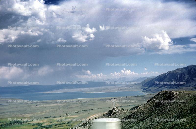 Mono Lake, US Highway 395, water, Barren Landscape, Empty, Bare Hills, July 1962, 1960s