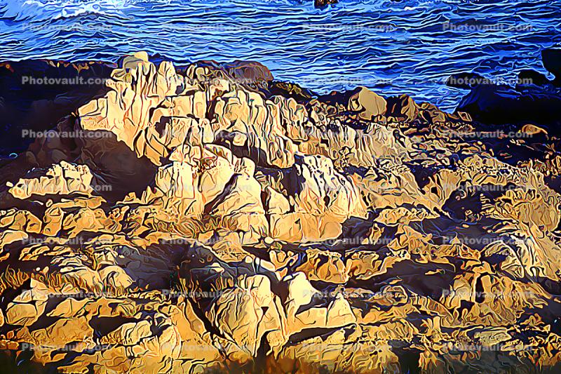 Rocks, Cambria, Shoreline, Paintography