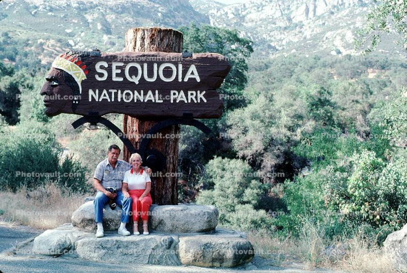 Sequoia National Park road sign, American Indian Bust, 1950s
