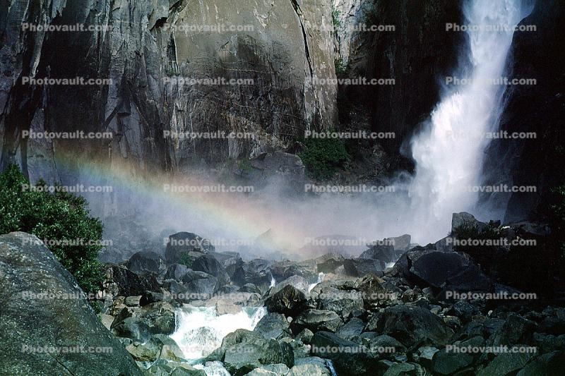 base of lower Yosemtie Falls, Waterfall, Granite Cliff