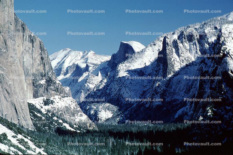 Yosemite Valley from tunnel, Half Dome, Snowy Trees, Valley, Forest, Winter, Granite Cliff